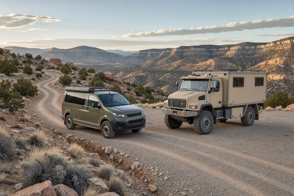 Illustrative scene for Choosing Between a 4x4 Van and an Expedition Truck