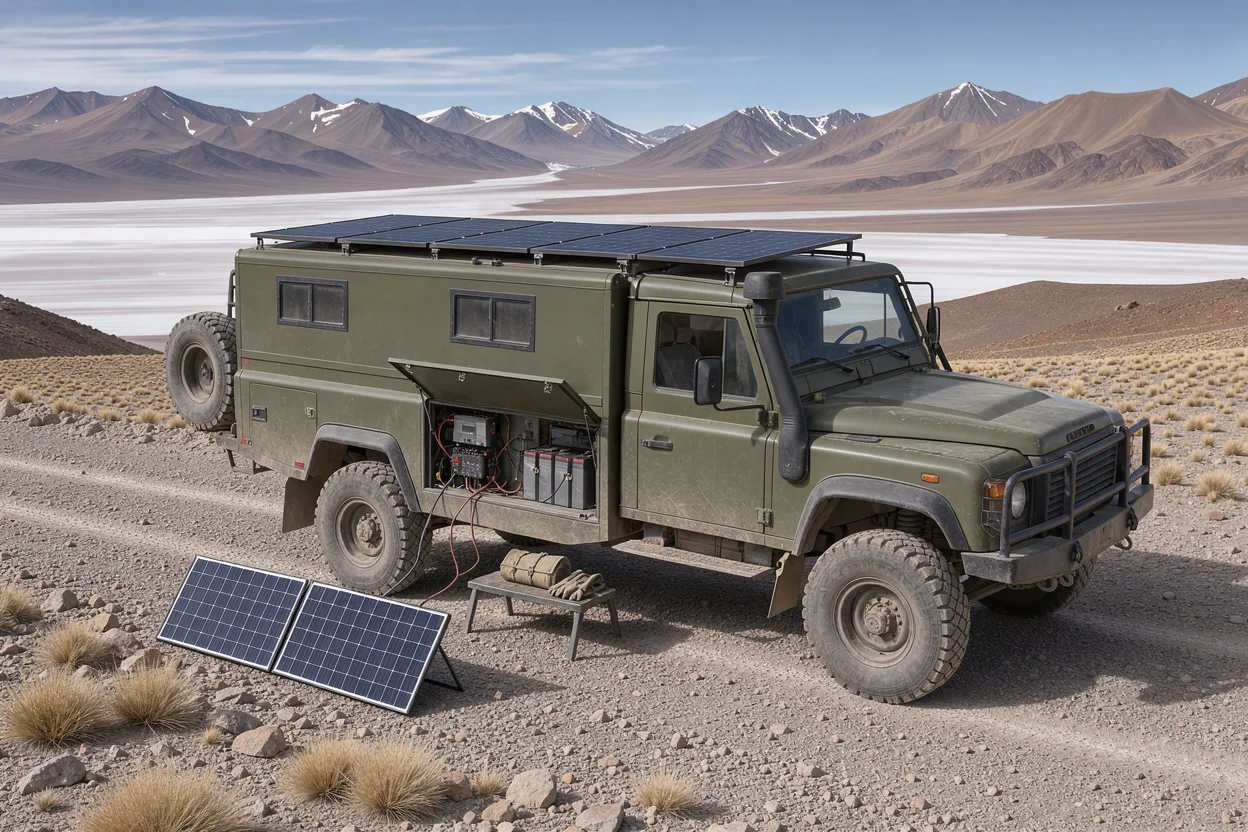 Illustrative scene for Solar Panels and Batteries for Expedition Vehicles