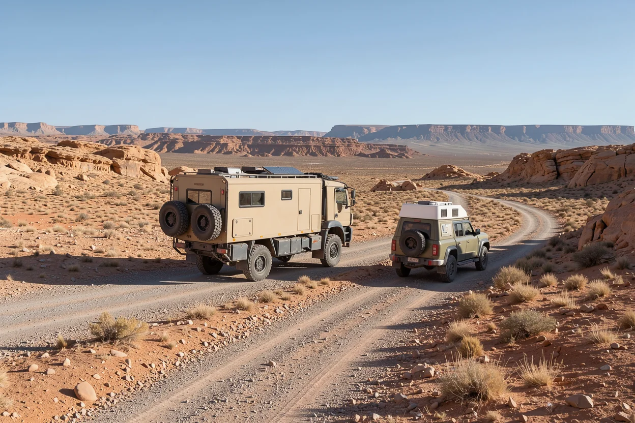 Illustrative scene for Expedition Truck vs 4x4 Camper: Choosing the Right Vehicle